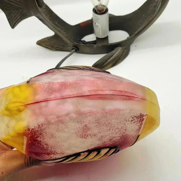 VTG  Shanghai Crafts Brass Metal Lamp - Fish - Glass elements - red, yellow 80's - Picture 12 of 16
